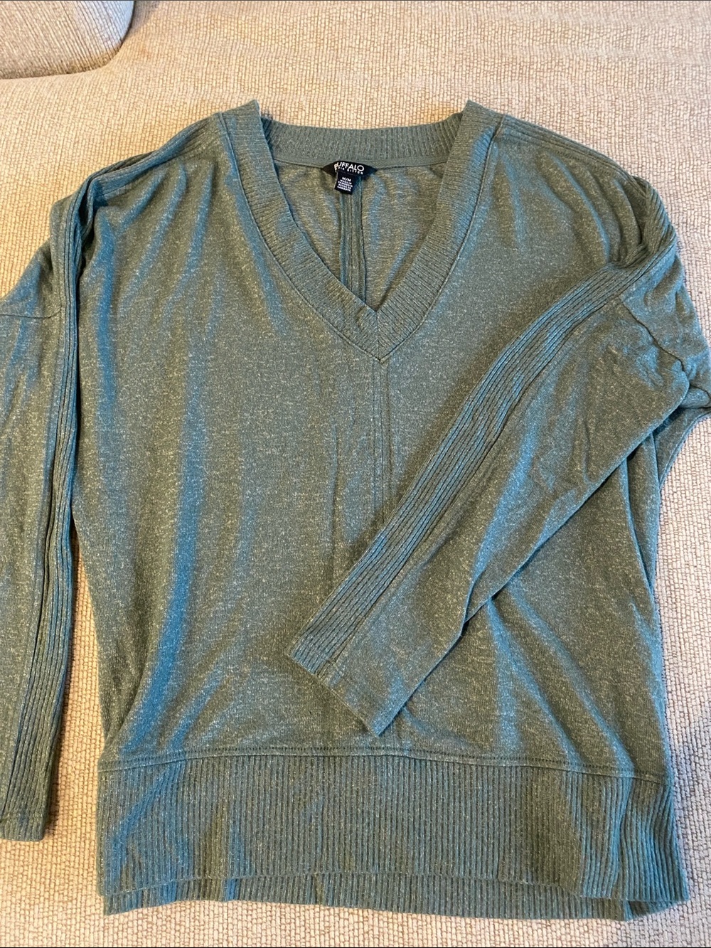 Buffalo David Bitton Olive Green Ribbed V-Neck Sweater